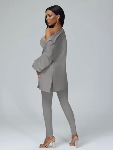 Miniatura 4 de acelyn Conjuntos de 3 piezas para mujer, conjuntos casuales de descanso, ombliguera, cárdigan de entrenamiento, pantalón, traje deportivo
