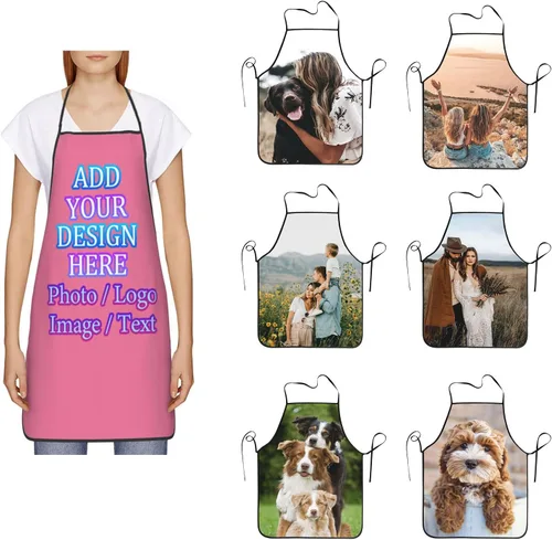 Miniatura 16 de Delantal de cocina personalizado con logotipo de texto fotográfico, delantal unisex personalizado para camarero de restaurante para hornear barbacoa