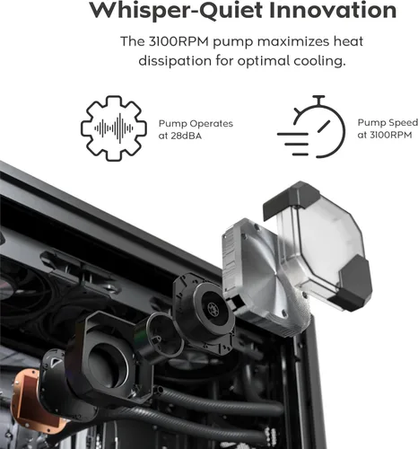 Miniatura 29 de MONTECH HyperFlow Digital 240 - Enfriador líquido de CPU, AIO de 9.449 in con bomba de 3100 RPM, 2 ventiladores E28 ARGB de 4.724 in, pantalla