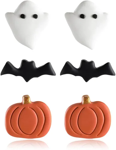 Halloween Earrings Spooky Ghost Bat Witch Stud Earrings for Women Girls Cute Pumpkin Clay Earrings Set Fun Halloween Holiday Party Jewelry Gifts