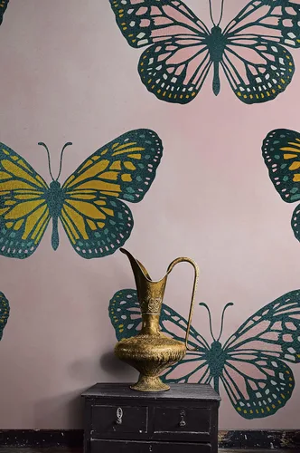 Miniatura 9 de Mural de pared con patrón de mariposa grande sobre fondo rosa. Dormitorio, guardería, decoración del hogar. Papel tapiz autoadhesivo #6441