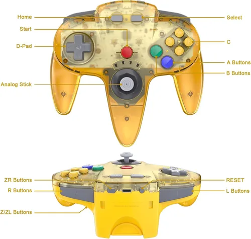 Miniatura 2 de KIWITATA Controlador inalámbrico para consola original N64, 2.4 GHZ recargable retro N64 sistema remoto joystick inalámbrico controlador gamepad