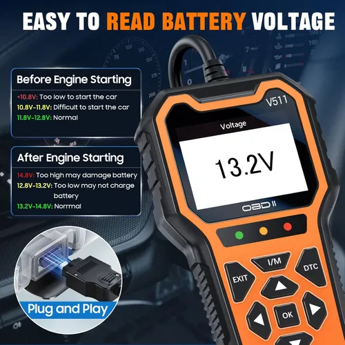 Miniatura 8 de Herramienta de diagnóstico del escáner R001 OBD2, lector de código de luz del motor, probador de voltaje de la batería, preparación I/M