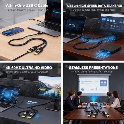 Miniatura 7 de Cable USB C a C de 15 pies, 100 W 4K60HZ tipo C GEN2x2 (datos USB 3.1), salida de video USB C de USB3.2/USB4.0 carga rápida y sincronización