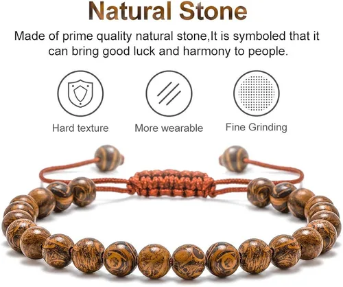 Miniatura 4 de M MOOHAM - Pulsera de roca de lava, pulsera de ojo de tigre de piedra de 0.315pulgadas, de yoga ajustables para aliviar el estrés, aromaterapia