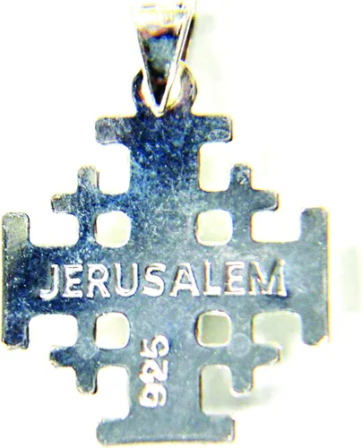 Miniatura 3 de Colgante Cruz Cruzado Jerusalén de Plata de Ley (925) Artesanal en Tierra Santa. Grabado por máquina de corte de diamantes., Metal