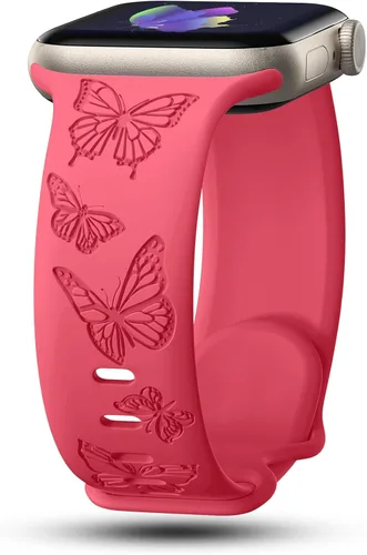 Miniatura 7 de Bandas con grabado de mariposa compatibles con Apple Watch de 41mm 40mm 38mm 49mm 46mm 49mm 46mm 45mm 44mm 42mm, mujeres, correa deportiva de Negro