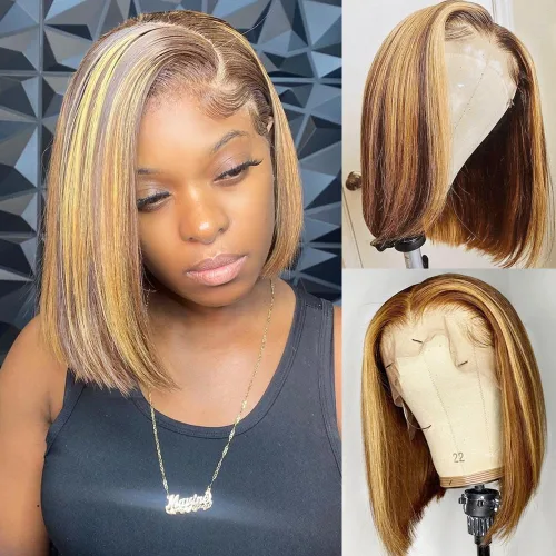 Miniatura 29 de Peluca Bob de Cabello Humano 13x4 Encaje Frontal HD Pelucas Bob de Encaje Frontal Cortas y Rectas para Mujeres Negras Cabello Humano Pre-Desplumado