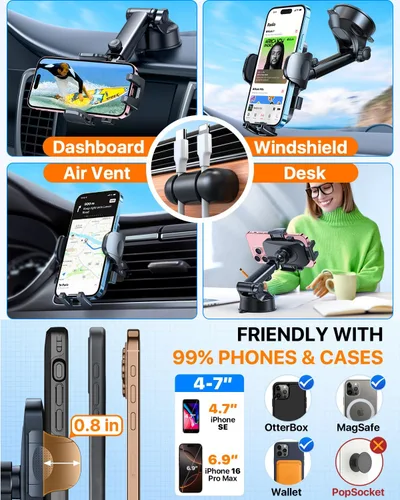 Miniatura 9 de 2026 Ultimate Best【Verdadero grado militar y certificación de seguridad】Soporte para teléfono de coche HTU【5 en 1 mejorado y más de 100 libras
