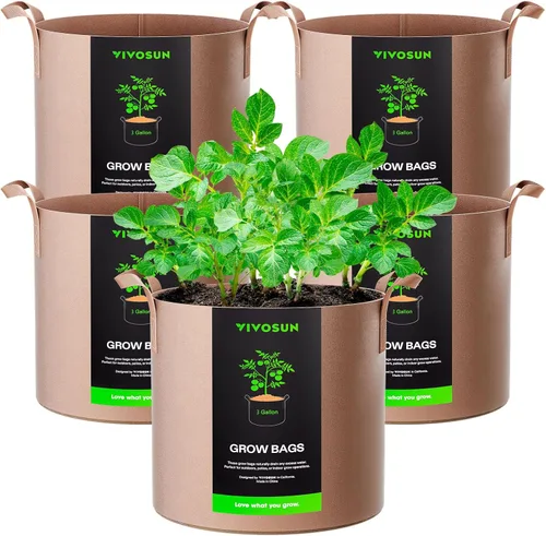 Miniatura 15 de VIVOSUN - Paquete de 5, 1 galón, bolsas para cultivar de tela no tejida gruesa resistente con asas Negro