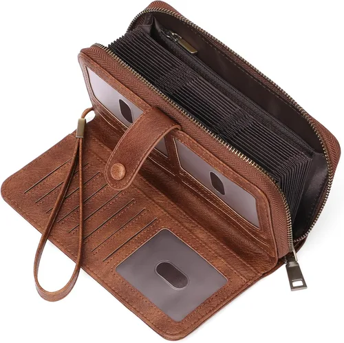 Miniatura 7 de GAEKEAO Leather Credit Card Holder Wallet for Women RFID Blocking Large Capacity Bifold Zipper Card Case Organizer with Wristlet 45 Slots