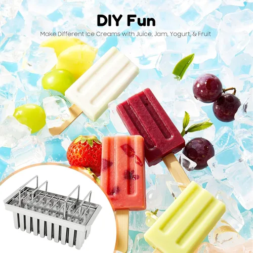 Miniatura 9 de Moldes de paletas de hielo de acero inoxidable, 20/30 unidades, 20 unidades x 3.00 oz de capacidad, cada uno de los modelos de paletas de hielo