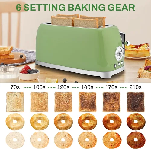 Miniatura 4 de SUSTEAS Tostadora de 4 rebanadas con ranura ancha, tostadores de pan y bagel de acero inoxidable, tostadora retro de ranura larga para descongelar