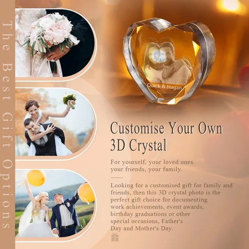 Miniatura 4 de Foto de cristal 3D, regalo personalizado para mujeres, hombres, mamá, papá, pareja, imagen personalizada en marcos de fotos de cristal, regalo