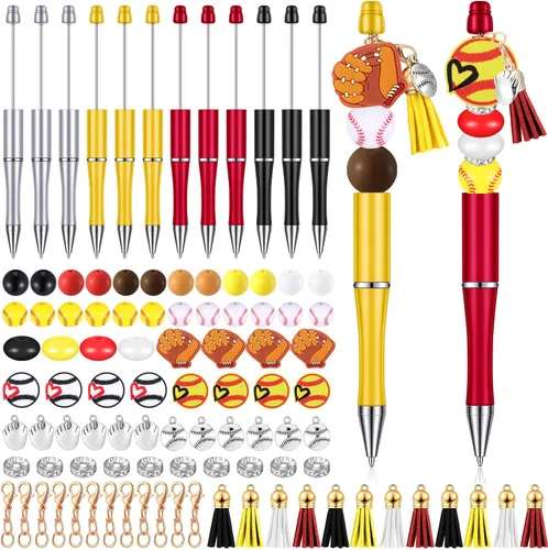 Miniatura 7 de Jutom Los kits de 12 bolígrafos de invierno incluyen 50 piezas de cuentas de colores, borlas y colgantes de copo de nieve, cuentas focales surtidas