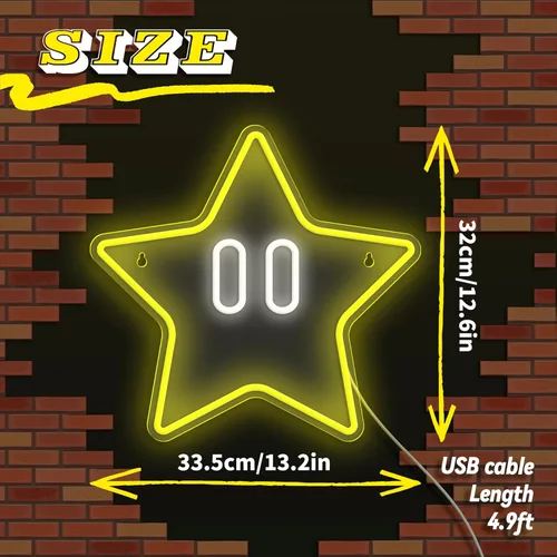 Miniatura 5 de Letrero de Neón con Forma de Estrella, Luz LED de Neón para Juegos para Decoración de Pared de Dormitorio Infantil, Decoración de Sala