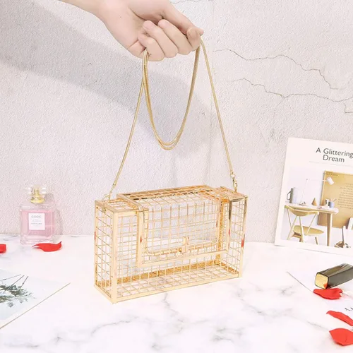 Miniatura 2 de LETODE Bolso cruzado de cadena elegante para mujer, embrague de jaula hueca de metal