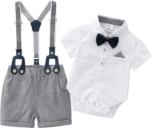 Miniatura 16 de Conjunto de pantalones cortos azules para bebé, trajes formales para bebés