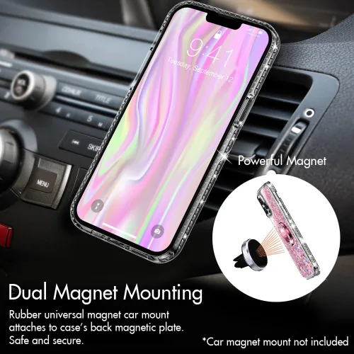 Miniatura 4 de Silverback Funda para iPhone 12, iPhone 12 Pro, funda con purpurina holográfica líquida móvil con soporte, funda protectora con soporte de anillo