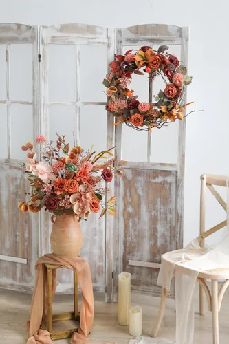 Miniatura 3 de YYHUAWU Flores Artificiales Juego de Caja Combo Color Degradado Flores y Hojas con Tallos para DIY Ramos de Boda Centros de Mesa Baby Shower Fiesta