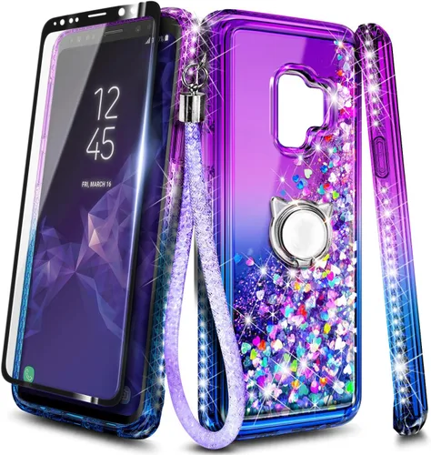 Miniatura 160 de NGB - Funda de teléfono diseñada para Samsung Galaxy S9+ Plus, morado/azul, con purpurina líquida para mujeres y niñas, con protector de pantalla