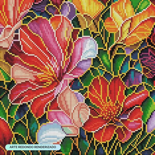 Miniatura 2 de DIAMOND ART CLUB - Juego de pintura con diamantes, lienzo de Vitral de flores”, lienzo redondo 5D para principiantes, divertidas manualidades