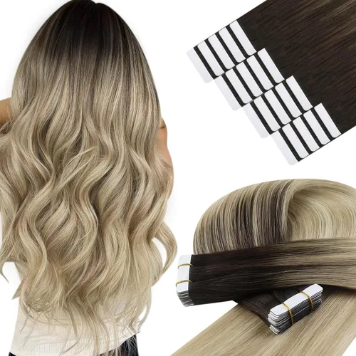 Miniatura 13 de YoungSee - Extensiones de cabello humano con cinta adhesiva, color negro ombre, extensiones de cabello humano real, cinta adhesiva invisible