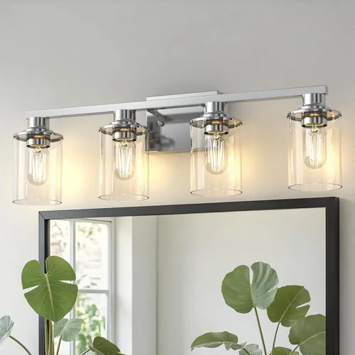 Miniatura 40 de DORESshop Lámparas de baño, 3 luces negras y doradas para baño sobre espejo con pantalla de vidrio transparente, luces de tocador para baño, Negro