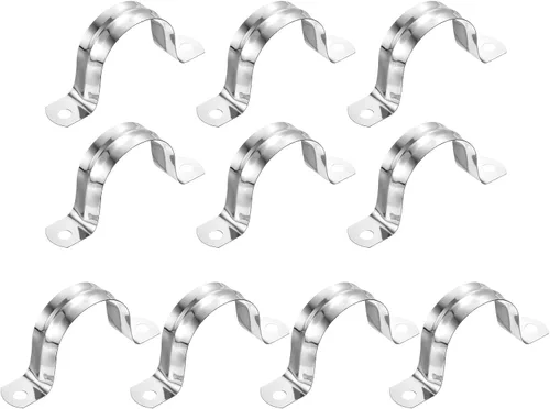 Miniatura 11 de uxcell 6 correas rígidas de tubo, 4.331 in (4.33 pulgadas) 201 de acero inoxidable 201 con 2 agujeros en forma de U, abrazaderas de tubo para fijar