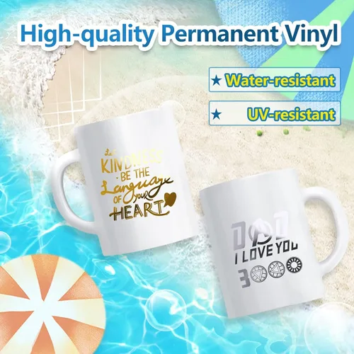 Miniatura 6 de HTVRONT Vinilo cromado dorado, vinilo adhesivo permanente dorado de 12 pulgadas x 15 pies, para todas las máquinas de corte, espejo dorado metálico
