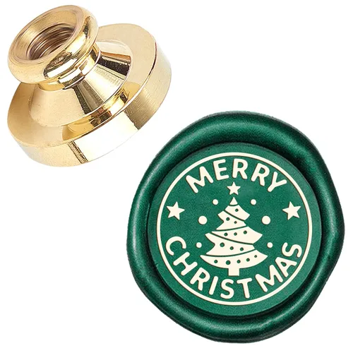 CRASPIRE Sello de cera de sellado de Feliz Navidad, árbol de Navidad, estrella X'Mas EVE de 0.984 in, sello de cera reemplazable, cabeza de latón,
