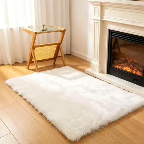 Miniatura 45 de Alfombra de piel sintética de 2 x 6 pies, color beige, lavable a máquina, súper suave, esponjosa, alfombra de piel de oveja mullida para dormitorio