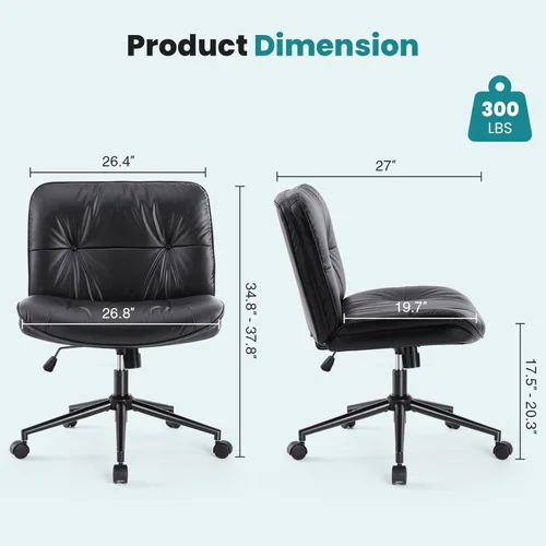 Miniatura 2 de OLIXIS Silla Criss Cross con Ruedas Sin Brazos Ancha de Patas Cruzadas Silla de Escritorio de Oficina de Tocador con Cómoda Piel Sintética PU