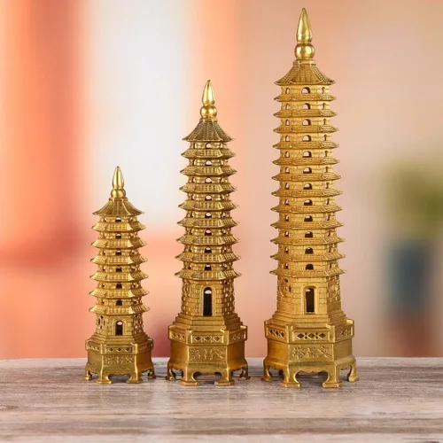 Miniatura 7 de BRASSTAR Estatua de Feng Shui de latón Wenchang Pagoda Capa 9 Torre 9.4 "Longitud Escultura Oficina Hogar Escritorio Decoración Artefactos Atraer
