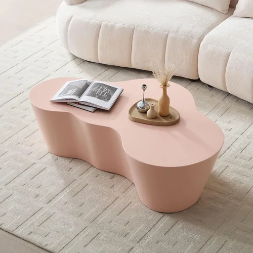 Miniatura 18 de Ø35.43'' Mesa de café redonda para sala de estar, moderna mesa de café en forma de tambor, material de fibra de vidrio, sin ensamblaje, beige