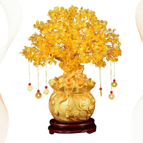 Miniatura 8 de Wakauto Árbol de dinero de cristal, citrino Feng Shui, árbol bonsái, suerte, fortuna, riqueza, monedas, árboles artificiales, figura de decoración