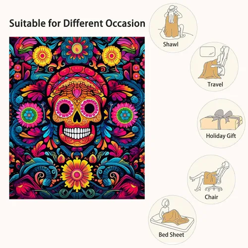 Miniatura 5 de Firmiso Regalos de calavera de azúcar para mujeres y hombres, manta del Día de los Muertos para decoración del hogar, calavera de Halloween de forro