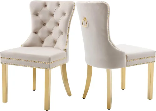 Miniatura 44 de Sillas de Comedor de Terciopelo Juego de 4, Colección Nikki Sillas de Comedor con Patas de Acero Inoxidable Plateado y Anilla, Silla Lateral de Lujo