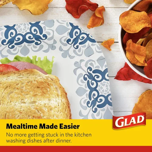 Miniatura 5 de Glad Platos cuadrados de papel resistentes, platos desechables a prueba de remojo y cortes, para fiestas y comidas diarias, aptos para microondas