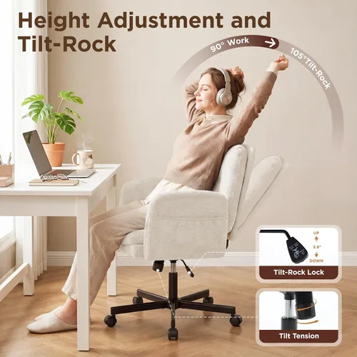 Miniatura 4 de FiveWillowise Silla cruzada con ruedas y reposabrazos, sillas giratorias ajustables, silla de escritorio moderna para oficina en casa con doble