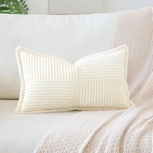 Miniatura 30 de OTOSTAR Fundas de almohada de pana a rayas con empalme, fundas de almohada bohemias súper suaves laterales decorativas con textura para sofá, cama