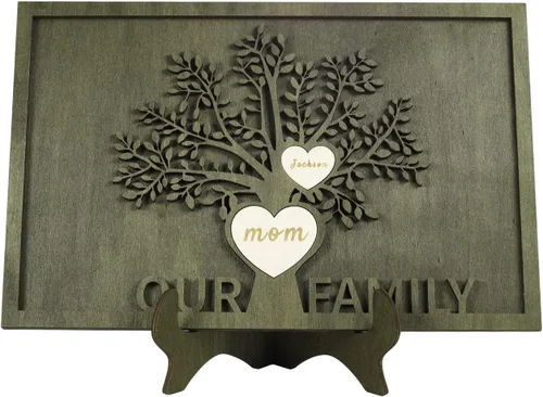Miniatura 25 de Árbol genealógico con etiqueta de corazón, placas de madera grabadas personalizadas, regalos personalizados para madres, padres, escritorio, nombres