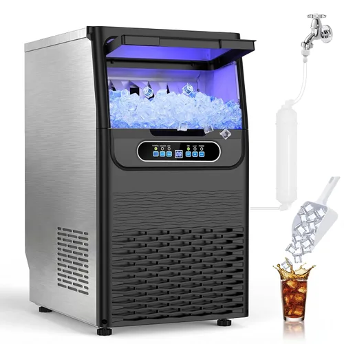 SOZT® Máquina comercial gourmet para hacer hielo, 100 libras/24 horas, máquina de hielo debajo del mostrador con almacenamiento de 25 libras, diseño