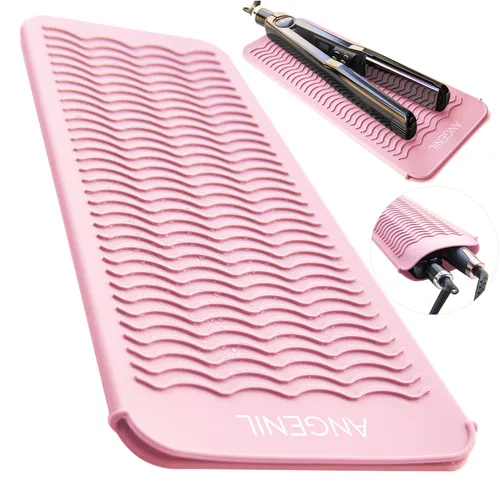 ANGENIL - Alfombrilla de silicona resistente al calor para plancha plana, para viaje con doble voltaje, rizador de pelo, alisador de cabello, Rubor