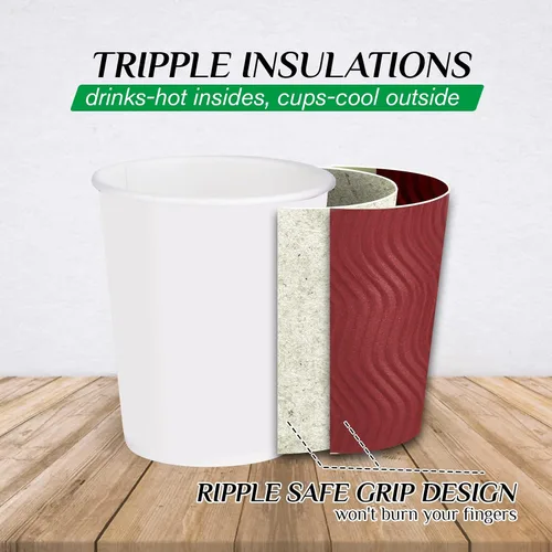 Miniatura 3 de JollyPack Paquete de 60 tazas de café de papel de 12 onzas, vasos desechables de color rojo vino con pared ondulada aislada para café, té y Vino