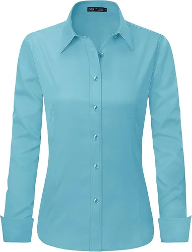 Miniatura 33 de J.VER - Camisas de vestir para mujer, diseño de manga larga, con botones, antiarrugas, blusa de trabajo unicolor