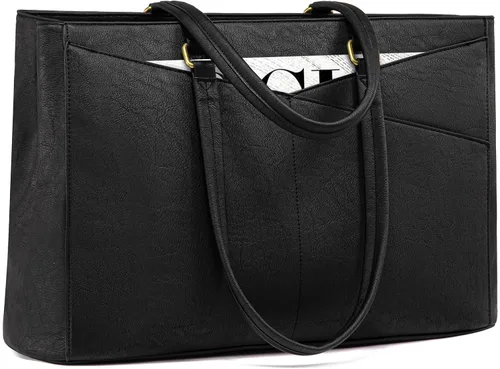 Miniatura 11 de LOVEVOOK Bolsa para laptop para mujeres, bolsa de mano para laptop de 15.6 pulgadas para mujeres, bolsas de mano de trabajo de cuero vintage