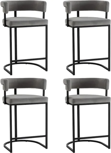 Miniatura 7 de Modern Barrel - Juego de 2 taburetes de bar de terciopelo de 24 pulgadas con respaldo y brazos cómodos, silla de isla de cocina tapizada de sherpa