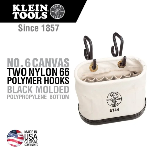 Miniatura 2 de Klein Tools 5144 Cubo de Lona, Cubo de Herramientas Aéreo Ovalado con Fondo Moldeado de Polipropileno Negro, Incluye Ganchos, 15 Bolsillos