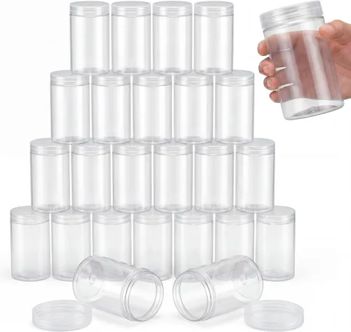 Miniatura 17 de SATINIOR 24 frascos de plástico transparente vacíos con tapas, recipientes de almacenamiento redondos de boca ancha para productos de belleza